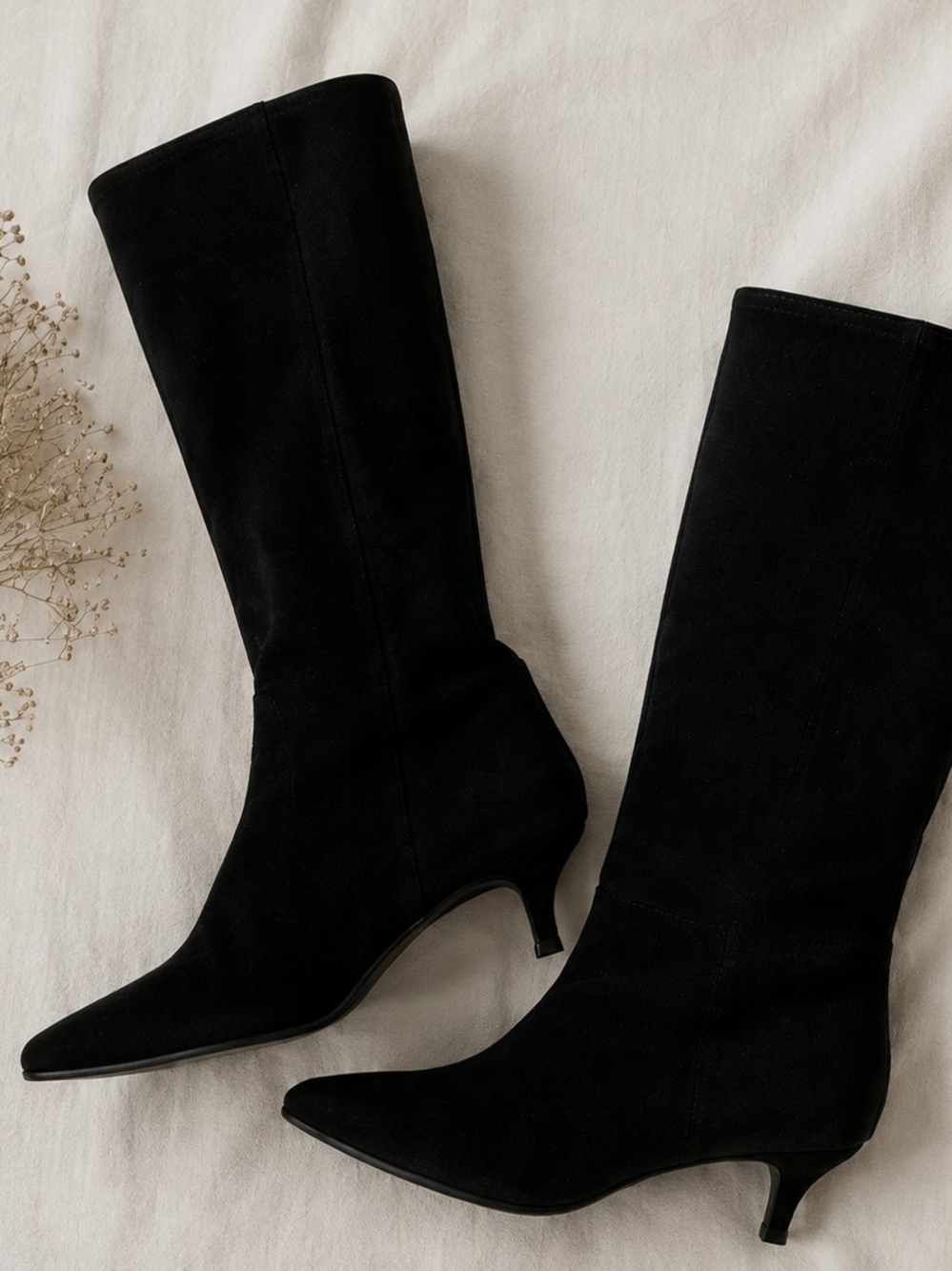Steve Madden Black Suede Leather Kitten Heel High Boots - Women Size 6 - Picture 2 of 6